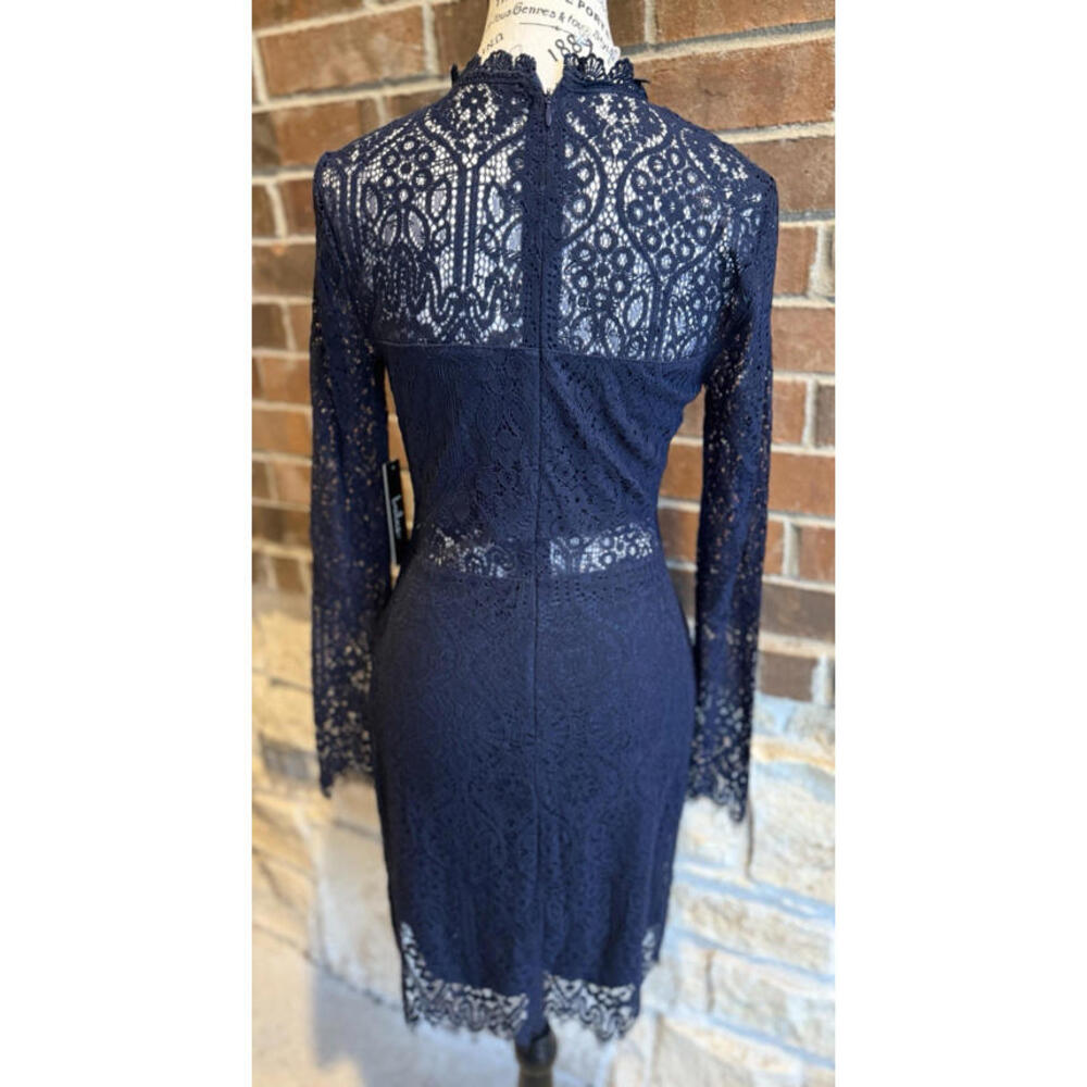 Lulus Navy Lace Dress Long Sleeve Midi Cocktail Party SZ S - Picture 6 of 15